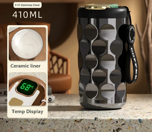 LED temperature display insulated cup 316 stainless steel cup intelligent coffee insulated bottle 410ml vacuum bottle coffee cup - Coffee Zest online shop