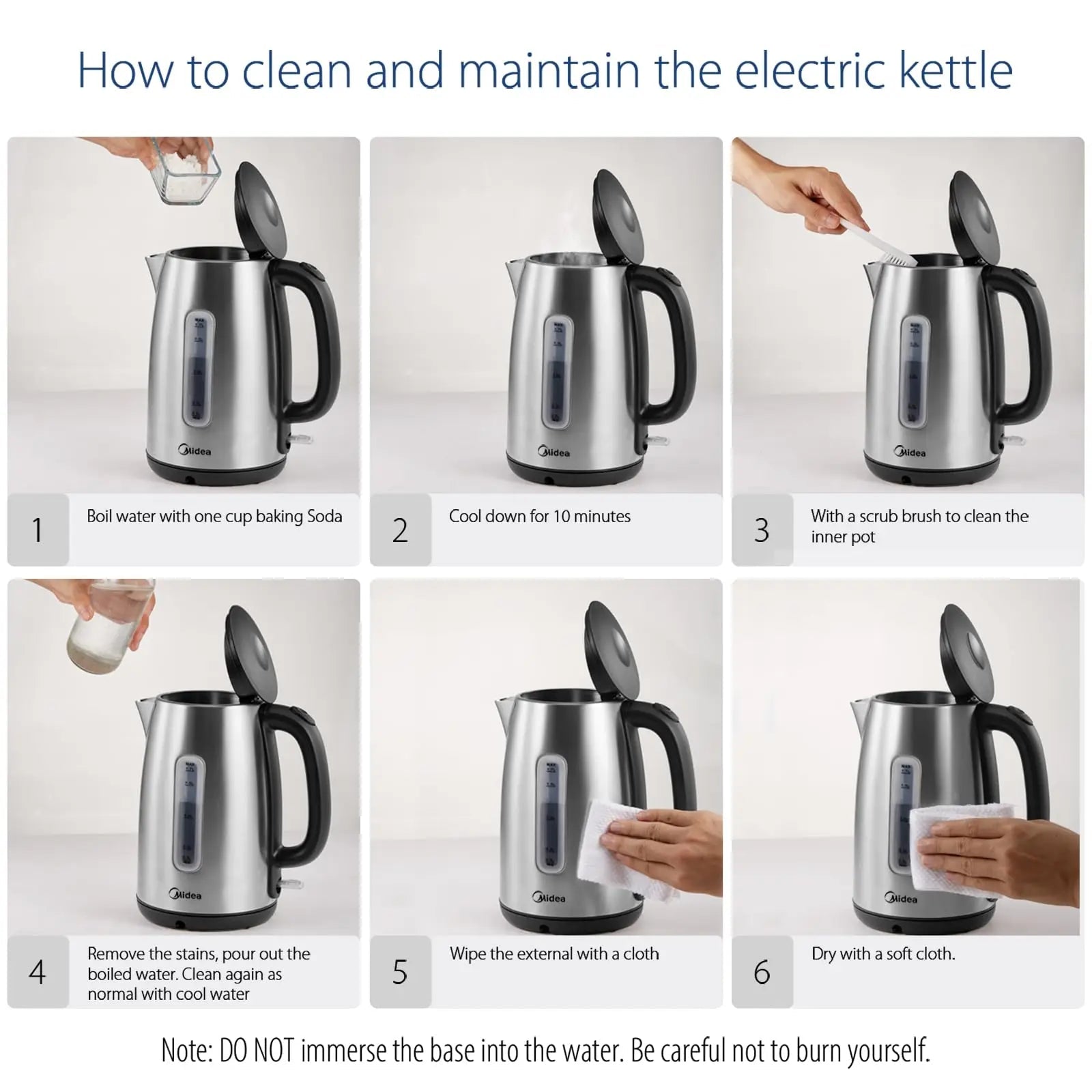 Midea Electric Kettle 3000W Fast Boil 1.7L Stainless Steel Kettle with LED Indicator,Water Level Indicator, Dry Burn Protection - Coffee Zest online shop