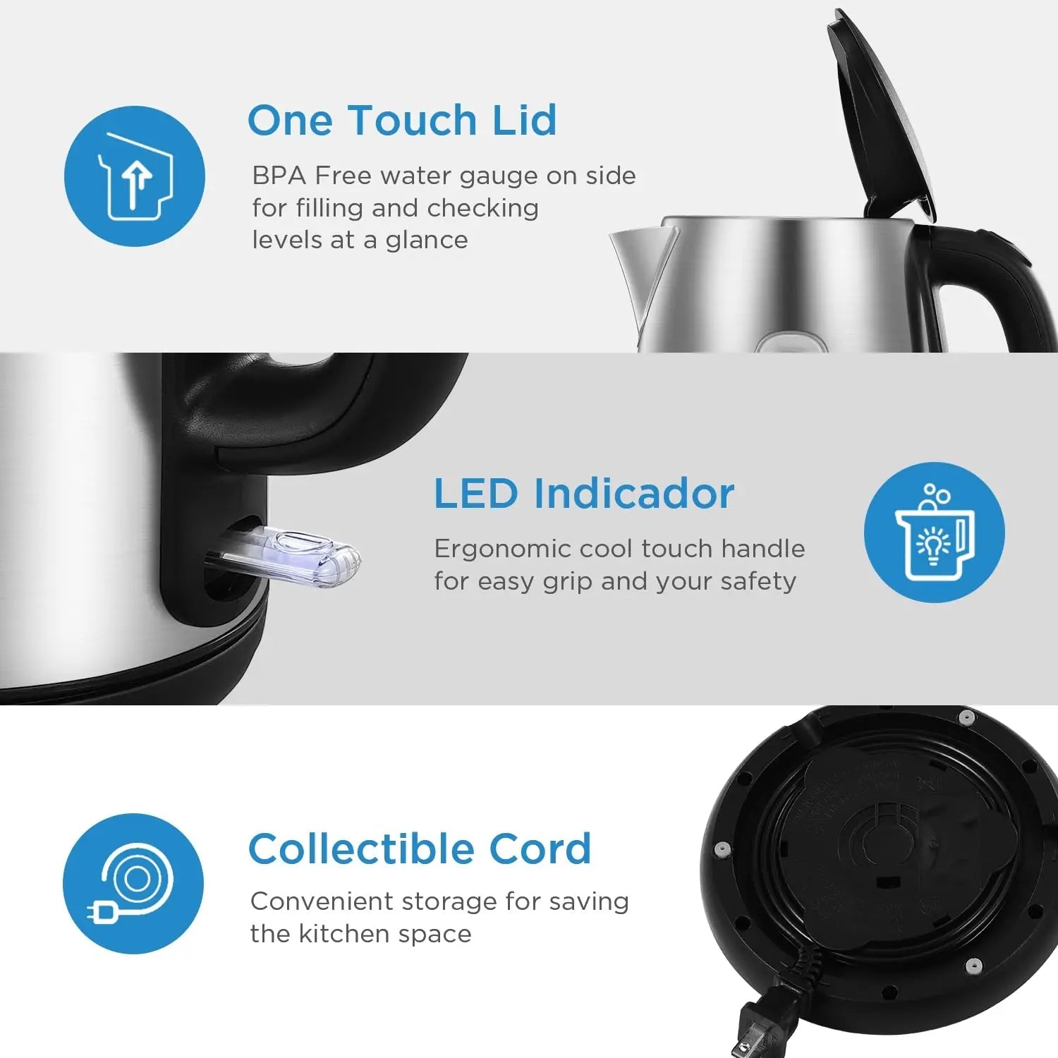 Midea Electric Kettle 3000W Fast Boil 1.7L Stainless Steel Kettle with LED Indicator,Water Level Indicator, Dry Burn Protection - Coffee Zest online shop