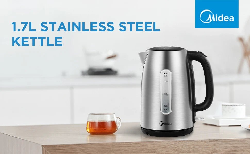 Midea Electric Kettle 3000W Fast Boil 1.7L Stainless Steel Kettle with LED Indicator,Water Level Indicator, Dry Burn Protection - Coffee Zest online shop