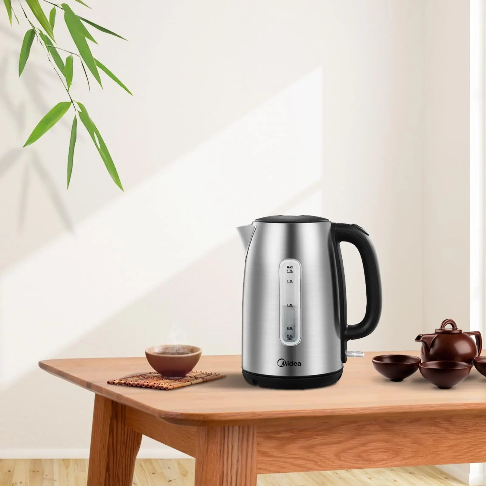 Midea Electric Kettle 3000W Fast Boil 1.7L Stainless Steel Kettle with LED Indicator,Water Level Indicator, Dry Burn Protection - Coffee Zest online shop