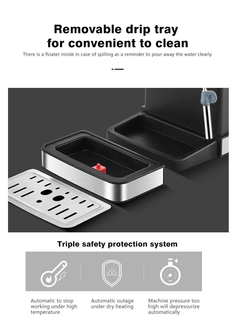 Semi - automatic espresso coffee machine 20Bar pressure extractor 3 - in - 1 with milk frother - Coffee Zest online shop