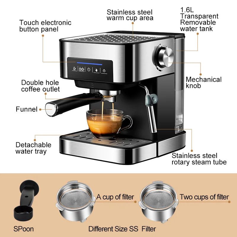 Semi - automatic espresso coffee machine 20Bar pressure extractor 3 - in - 1 with milk frother - Coffee Zest online shop