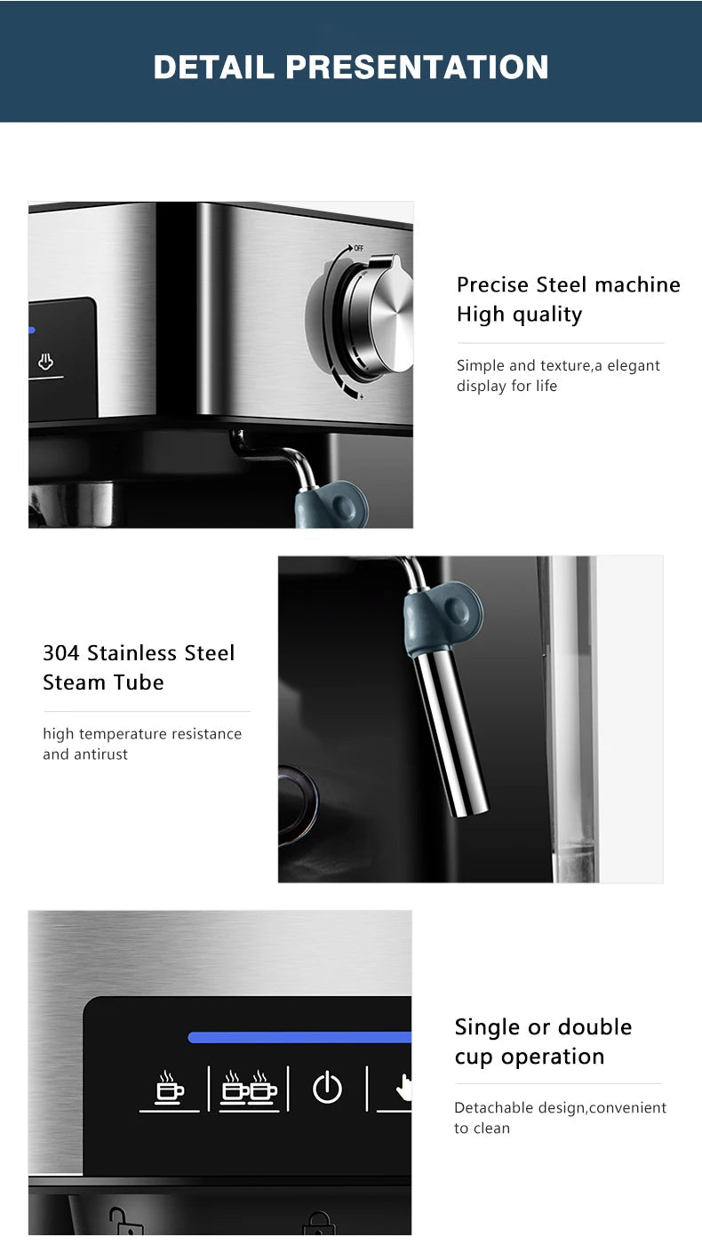 Semi - automatic espresso coffee machine 20Bar pressure extractor 3 - in - 1 with milk frother - Coffee Zest online shop