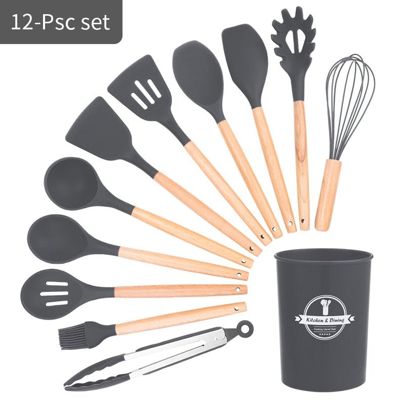 Silicone Kitchen Cooking Utensil Set Standard Non - Stick Silica Heat Resistance Kitchen Tool Accessories - Coffee Zest online shop
