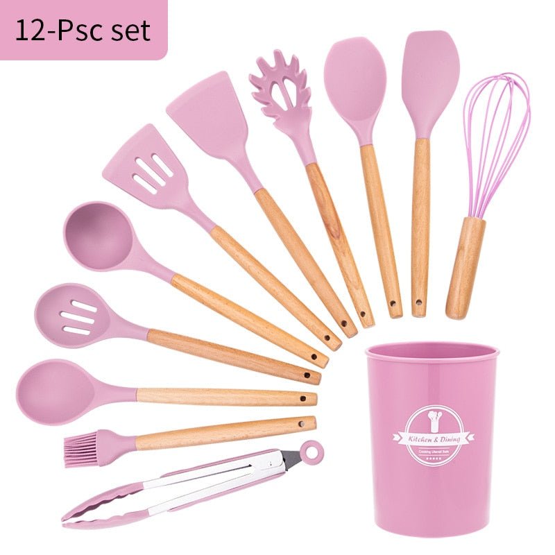 Silicone Kitchen Cooking Utensil Set Standard Non - Stick Silica Heat Resistance Kitchen Tool Accessories - Coffee Zest online shop
