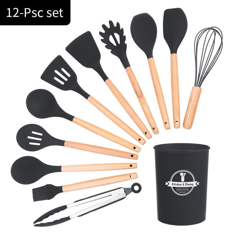 Silicone Kitchen Cooking Utensil Set Standard Non - Stick Silica Heat Resistance Kitchen Tool Accessories - Coffee Zest online shop